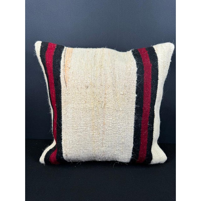 Turkish Hemp Pillow Cushion Natural Beige Black Cushion Cover 20x20 For Sale - Image 4 of 4