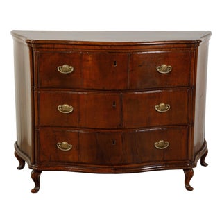 Italian 1800s Walnut Three-Drawer Serpentine Front Commode with Bronze Hardware For Sale