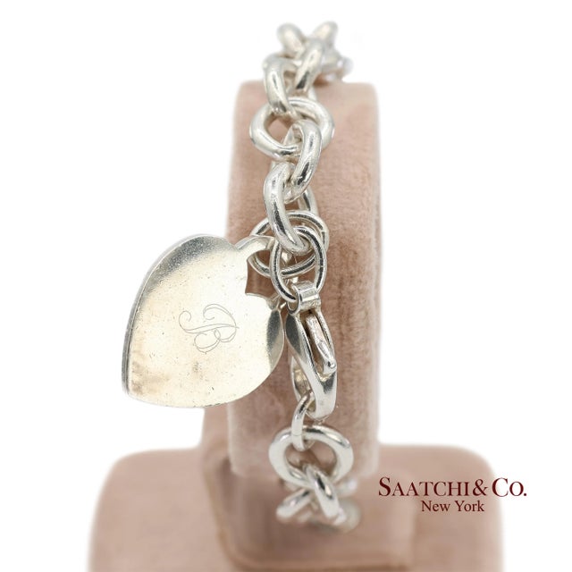 Early 21st Century Tiffany & Co. 925 Sterling Silver Heart Charm Cable Chain Bracelet For Sale - Image 5 of 11
