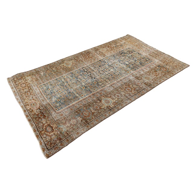 Blue Antique Mahal Wool Rug With Faded Indigo Field & Terracotta Sampler Border For Sale - Image 8 of 8