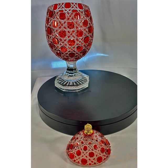 Ruby Red Revival Imperial Ruby Crystal Egg, Bonbonniere, Candy Dish Etched Base With "Faberge" With Original Presentation Box & Certificate For Sale - Image 8 of 18