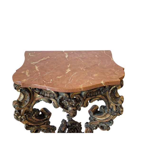Wood Late 18th-Century Rococo Giltwood Wall-Mounted Console Table With Marble Top For Sale - Image 7 of 9