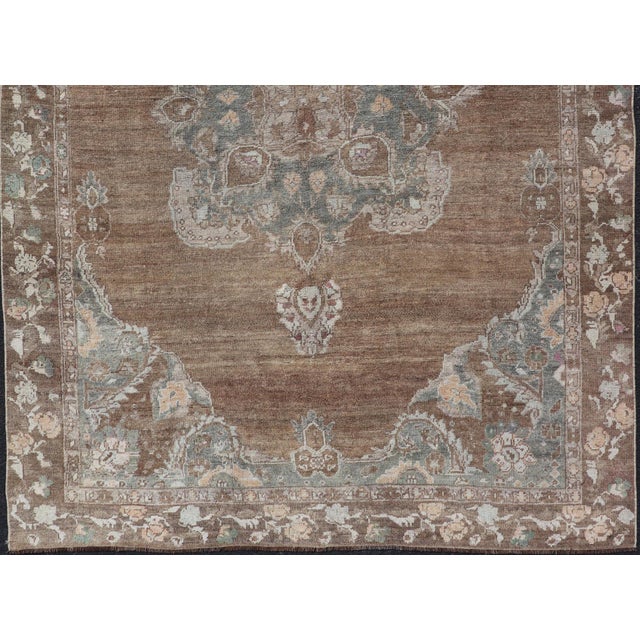 Tribal Vintage Turkish Kars Rug With Floral Medallion in Camel, Tan, Taupe and Grey For Sale - Image 3 of 12