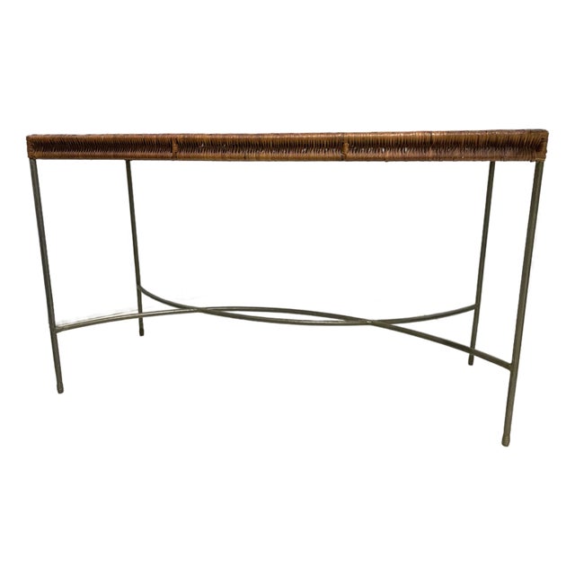 Conran Iron Console Table With Woven Rattan Top For Sale