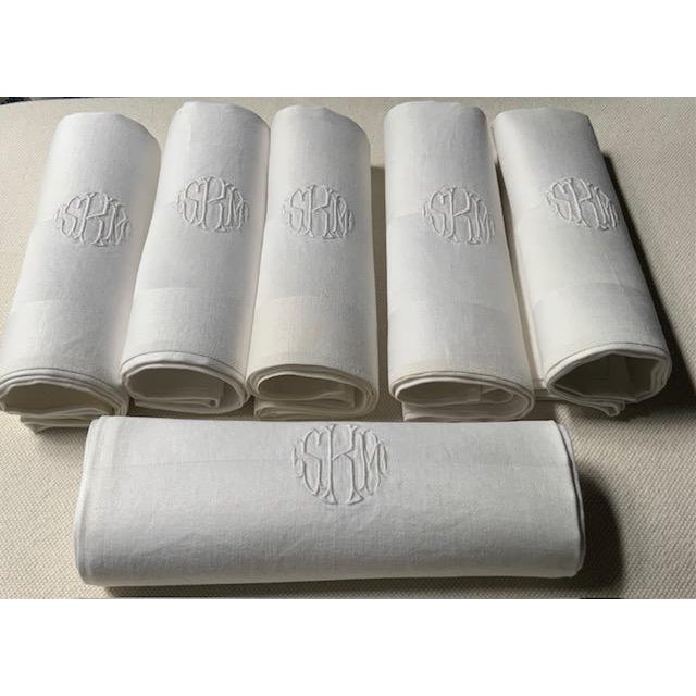 Antique French Linen Dinner Napkins, Monogrammed, Set of 6 | C. 1900s For Sale - Image 9 of 18