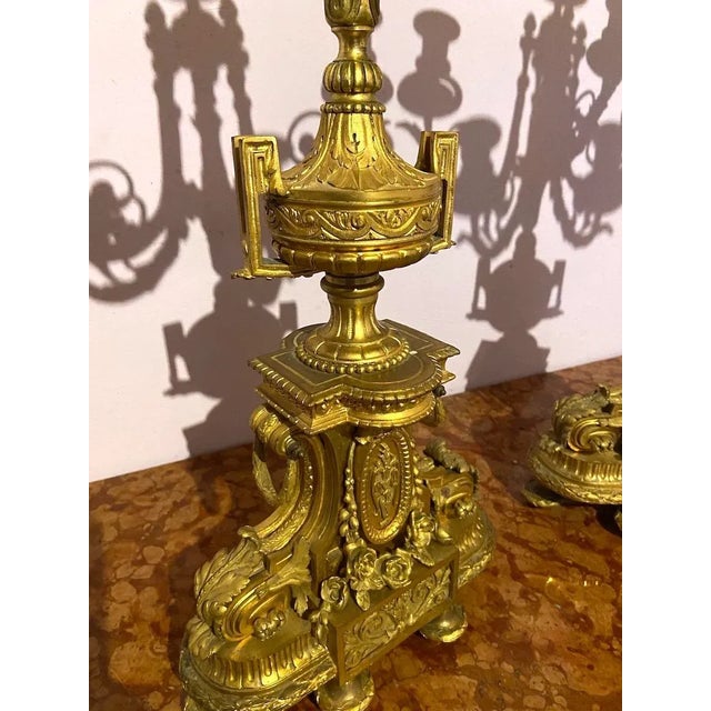 19th Century French Napoleon III Ormolu Table/Mantle Clock With Candelabras - 3 Piece Set For Sale - Image 6 of 12