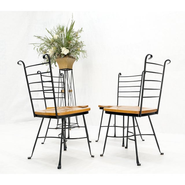 American Mid-Century Modern Wrought Iron & Solid Birch Seats Dining Chairs Mint For Sale - Image 10 of 11