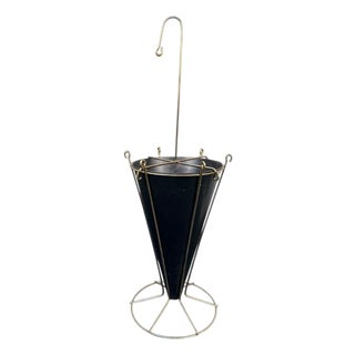 Vintage MCM Brass Umbrella Stand – Atomic Cone Display, Mid Century Entryway Home For Sale