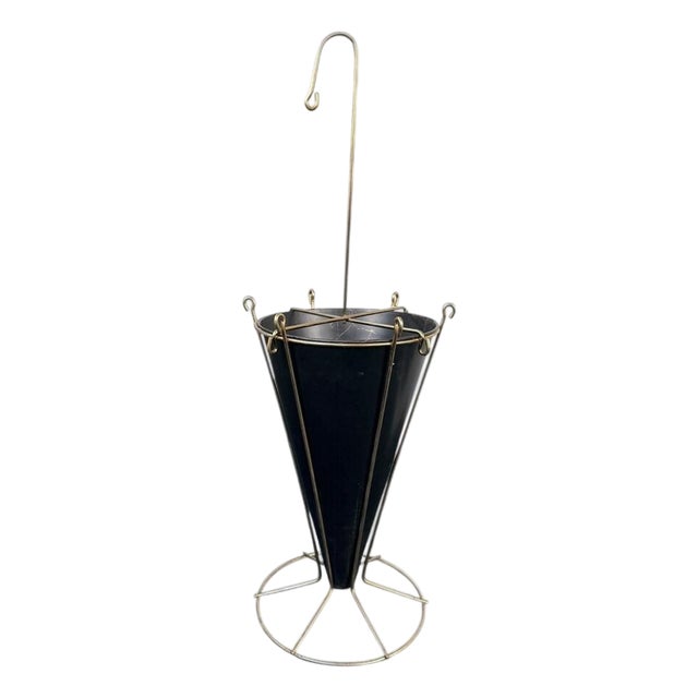 Vintage MCM Brass Umbrella Stand – Atomic Cone Display, Mid Century Entryway Home For Sale