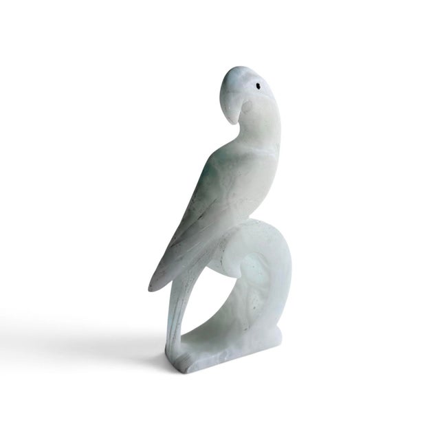 Beautiful Italian hand carved alabaster parrot with Art Deco vibes. Made from white alabaster with grey veining and a...