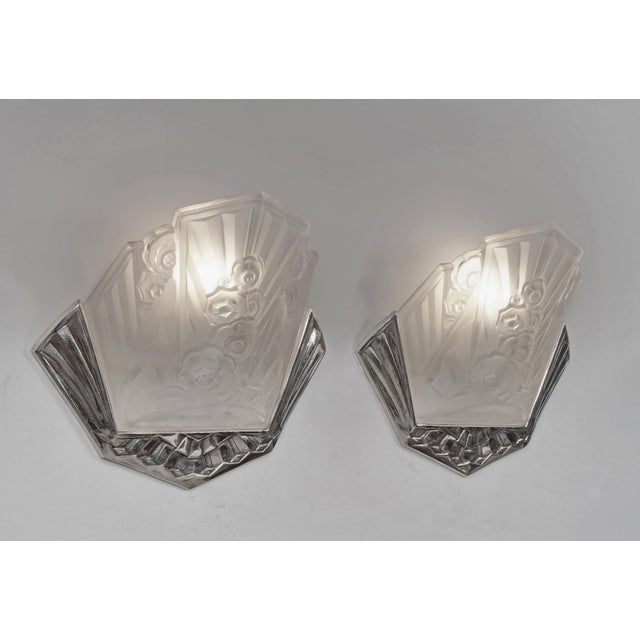 Ezan French Art Deco Wall Sconces by Jean Gauthier Ejg 1930 France - A Pair For Sale - Image 4 of 7