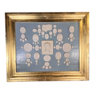 Neoclassical French Blue Leather Ground Giltwood Frame With White Plaster Classical Casts For Sale