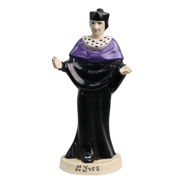 St. Yves Earthenware Statue by Jos Kervella for Henriot Quimper, France, 1947 For Sale