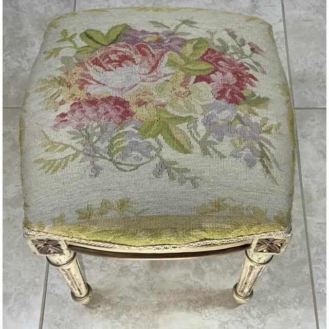 Vintage Square Aubusson Tapestry Stool For Sale - Image 12 of 13