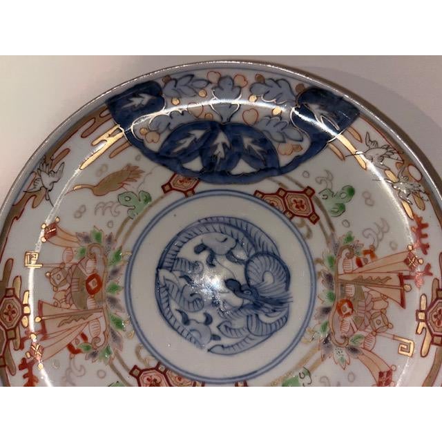 Antique Colored Japanese Plates - 6 - Blue & White, Burgundy, Light Green and Gold For Sale - Image 6 of 18