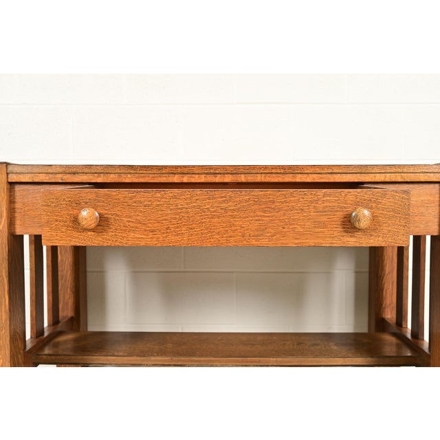 Wood Stickley Brothers Style Antique Mission Oak Arts & Crafts Writing Desk or Library Table, Circa 1900 For Sale - Image 7 of 12