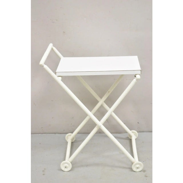 Mid 20th Century Vintage Mid Century Modern White Small Spool Carved Folding Bar Cart Side Table For Sale - Image 12 of 12