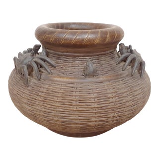 Mid Century Chinese Yixing Zhusha Basket Weave Crab Pot Vase For Sale