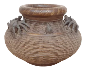 Mid Century Chinese Yixing Zhusha Basket Weave Crab Pot Vase