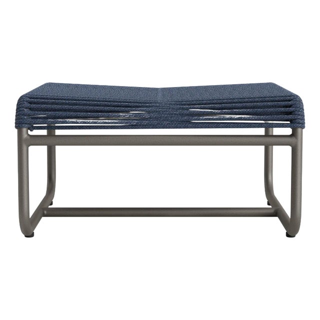 Brown Jordan Walter Lamb Aluminum Ottoman, Mica frame with Marine fabric For Sale