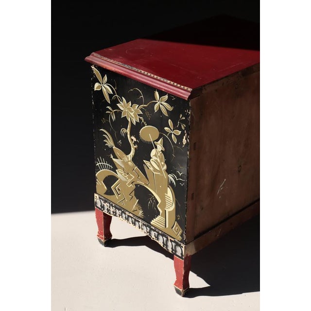 A striking and highly decorative Danish cabinetmaker chest from the 1920s, beautifully embodying the glamour of the Art...