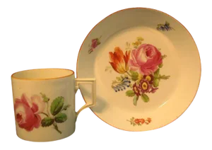 18th Century German Meissen Porcelain Coffee Can Cup & Saucer - a Pair