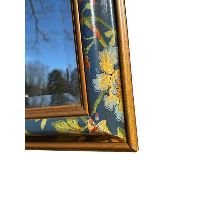 Vintage Floral Painted Wood Framed Mirror. For Sale - Image 4 of 6