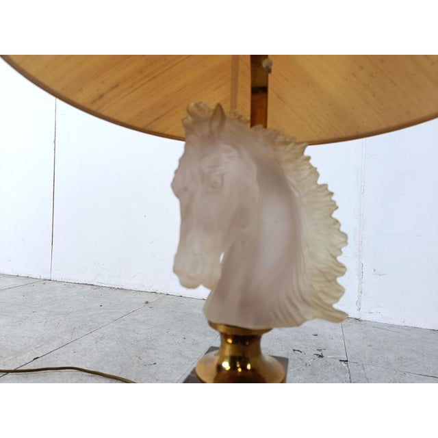 1970s Brass and Glass Horse Head Table Lamp, France, 1970s For Sale - Image 5 of 10