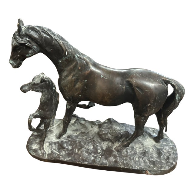 Horse and Its Bronze Foal Figurine in Bronze, 1920s For Sale