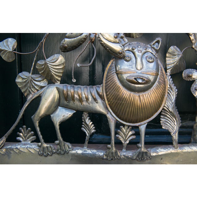 Metal Signed Bustamante Brass Fireplace Screen / Wall Animal Sculpture - Set of 3 For Sale - Image 7 of 13