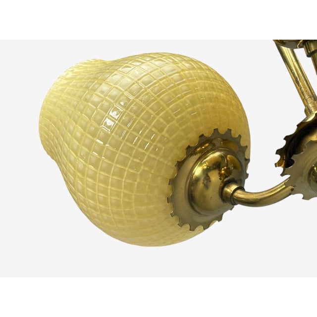 1940s Swedish Modern, Pendant Light, Brass, Textured Glass For Sale - Image 11 of 12