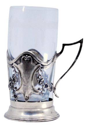 Acid Etched Glass Cup with Cut-Out Silver Stand