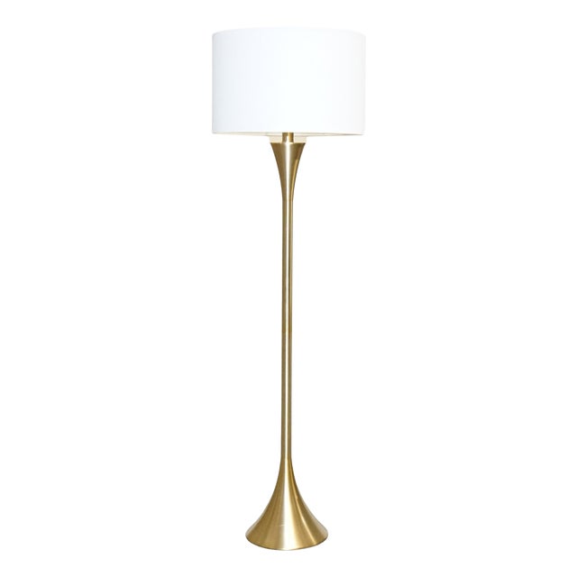 Gold Floor Lamp with White Shade For Sale