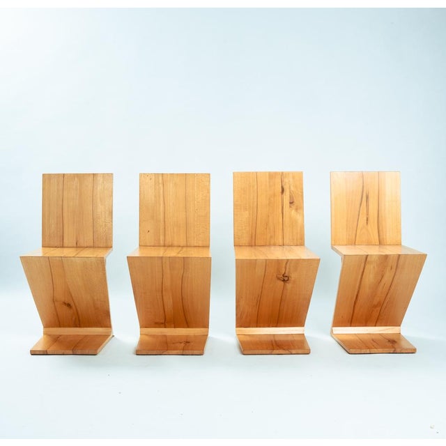 Modernist De Stijl Zig Zag Ashwood Chairs by Gerrit Rietveld, 1930s, Set of 4 For Sale - Image 13 of 18