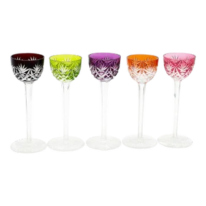 Mid-Century Colorful Bohemian Crystal Tall Stemware Goblets- Set of 5