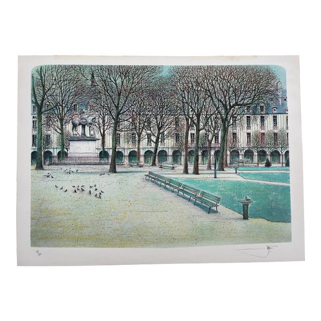 Signed Rolf Rafflewski Lithograph of Place Des Vosges in Paris For Sale