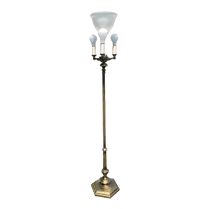 Mid 20th Century Stiffel Brass 4-Way Torchiere Milk Glass Floor Lamp