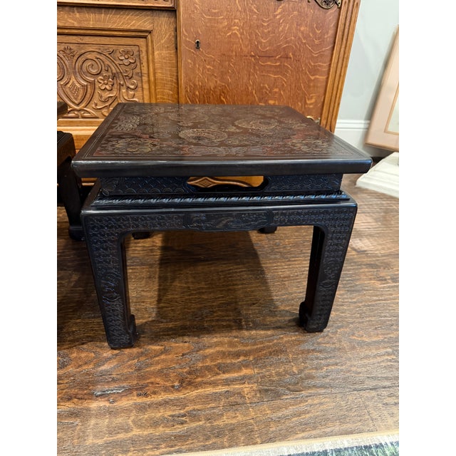 1978 John Widdicomb Asian Modern Incised Lacquer End Tables – Matching Pair For Sale - Image 12 of 12