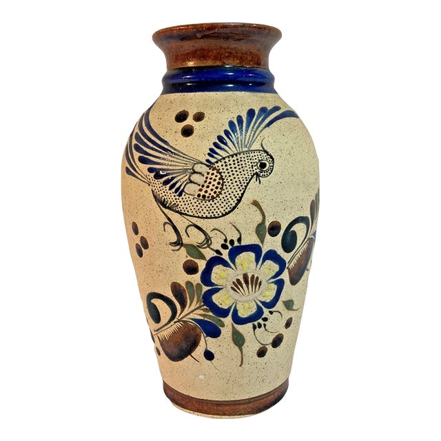 Vintage Tonala Mexico Handmade Folk Art Pottery Vase For Sale