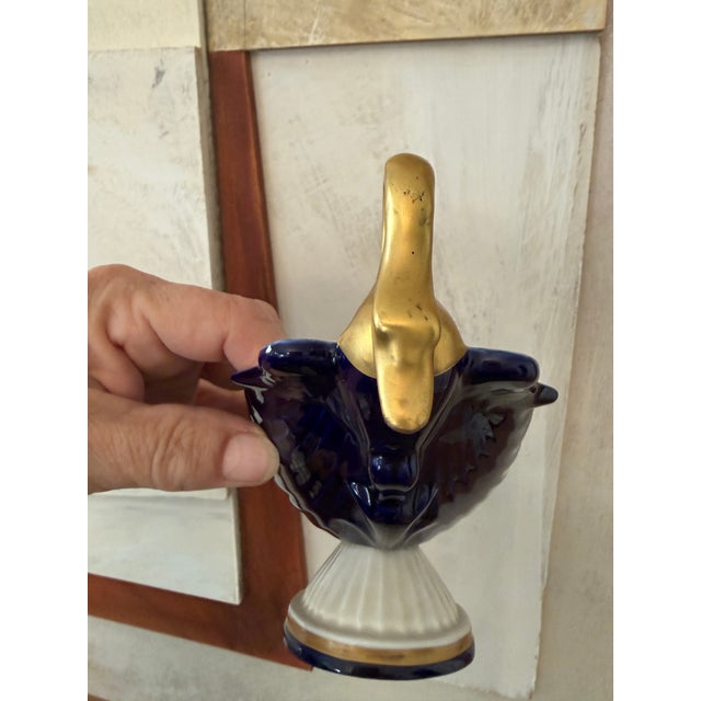 Vintage Italian Cobalt Blue Swan Shell Dish | Gold Gilt Porcelain Vanity Trinket Bowl | Bassano Italy 1960s–70s For Sale - Image 11 of 12