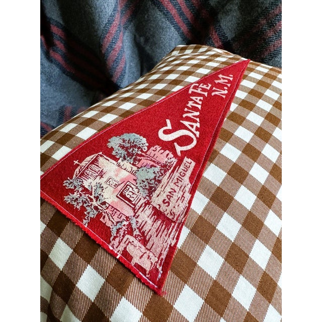 Description: Vintage Felt Pennant from around the 1950s or 1960s New brown and white gingham woven cotton fabric used to...
