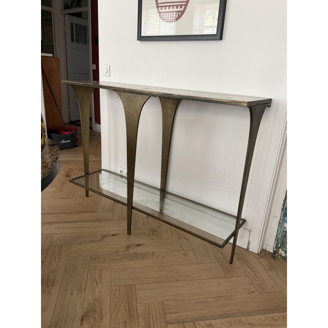 Metal Mid-Century Wall-Mounted Console Table in Brass with Glass Shelf, 1960 For Sale - Image 7 of 7