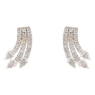 Celestial Marquise Pave Diamond Triple-Row Wing Stud Earrings in 14k Gold- 2 Pieces For Sale
