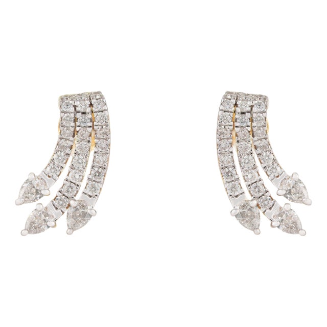 Celestial Marquise Pave Diamond Triple-Row Wing Stud Earrings in 14k Gold- 2 Pieces For Sale