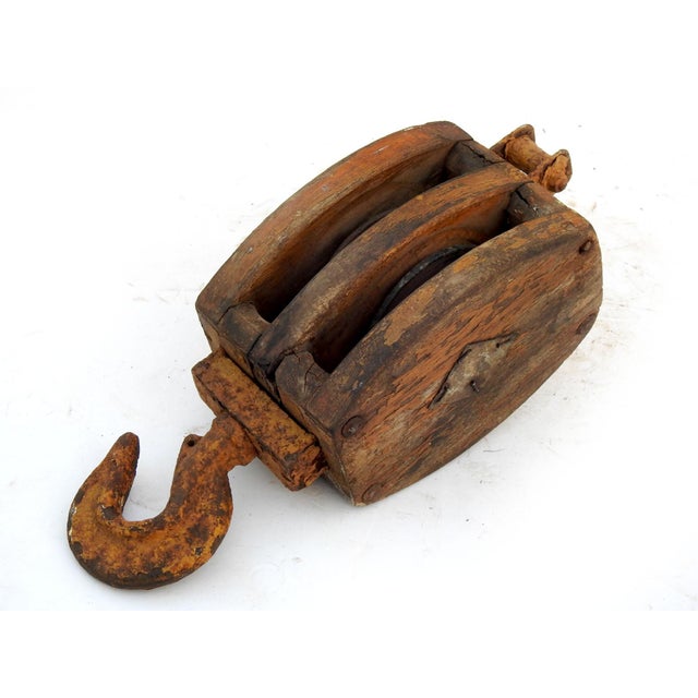 Nautical 1980s Wooden Pulley, Double Rope Nautical Pulley For Sale - Image 3 of 7