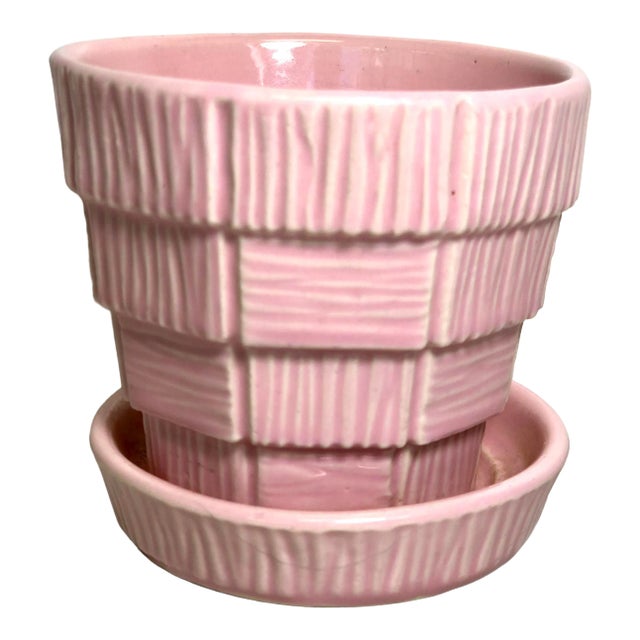 McCoy Pottery Small "Pink" Mid-Century Flowerpot and Saucer For Sale