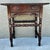 Beautiful antique end/side table. English Bobbin legs with planked top. One drawer. Dark stained oak wood. Markings...