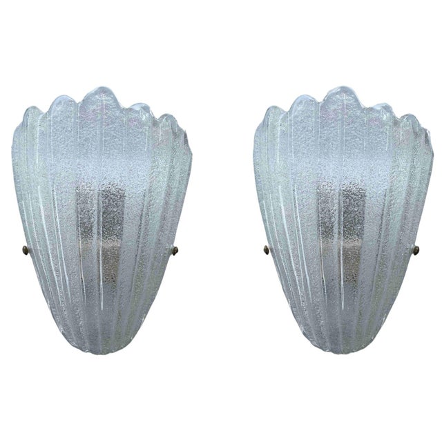 Italian 1960s Clear Graniglia Shield Murano Glass Sconces. Italy - Set of Ten For Sale - Image 3 of 7