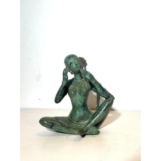 Patinated Bronze Seated Woman with Mirror Figurine For Sale - Image 5 of 5
