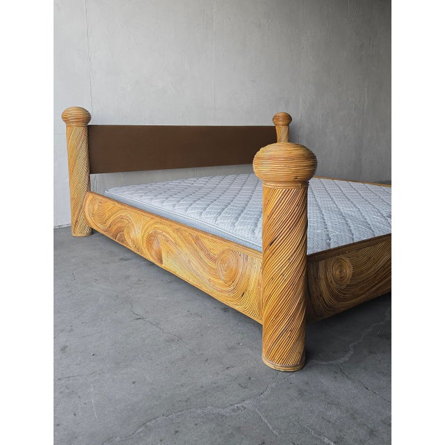 Wood Coastal Reeded Bamboo Wicker Rattan Bed - King Size For Sale - Image 7 of 11